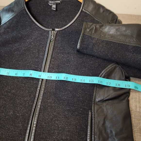 Eileen Fisher Jacket Black Leather Wool Womens Medium Silk Lined Full Zip - Picture 10 of 16